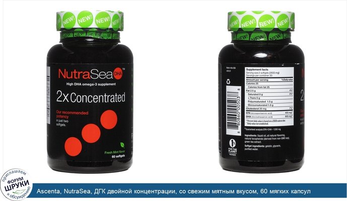 Ascenta, NutraSea, ДГК двойной концентрации, со свежим мятным вкусом, 60 мягких капсул