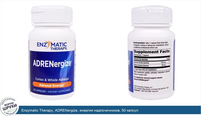 Enzymatic Therapy, ADRENergize, энергия надпочечников, 50 капсул