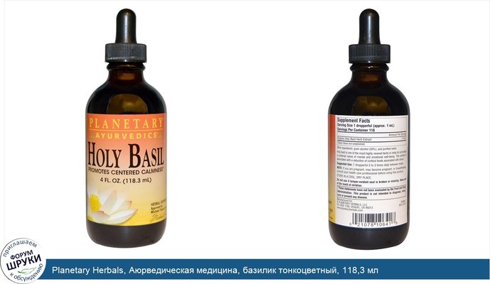 Planetary Herbals, Аюрведическая медицина, базилик тонкоцветный, 118,3 мл