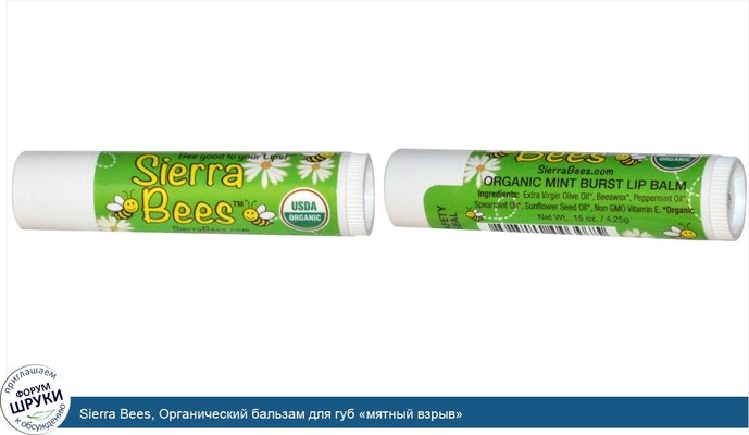Sierra Bees, Органический бальзам для губ «мятный взрыв»