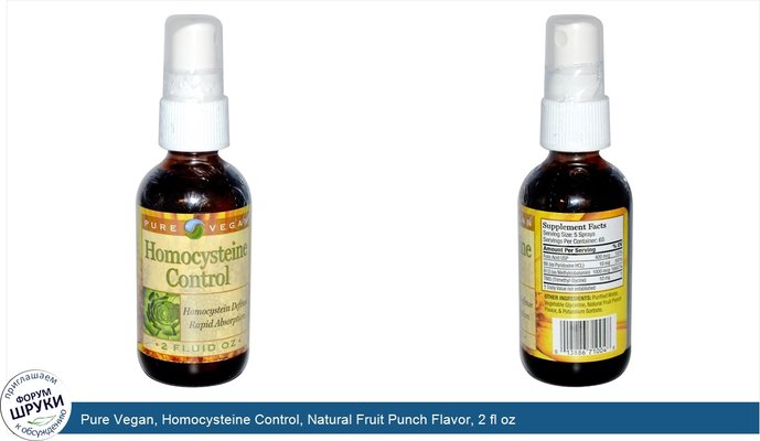 Pure Vegan, Homocysteine Control, Natural Fruit Punch Flavor, 2 fl oz