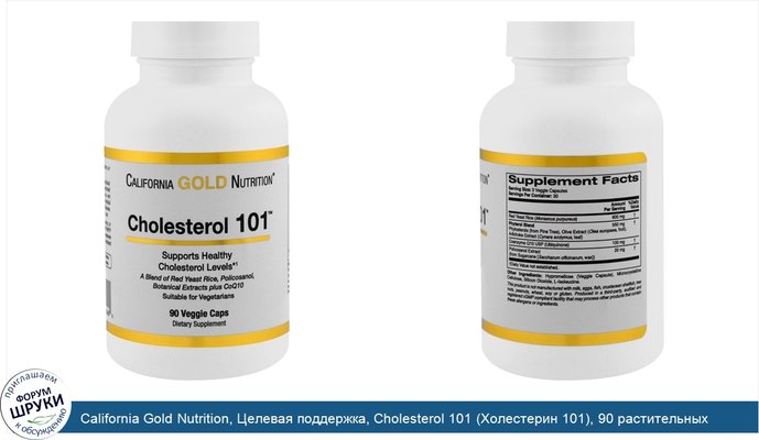 California Gold Nutrition, Целевая поддержка, Cholesterol 101 (Холестерин 101), 90 растительных капсул