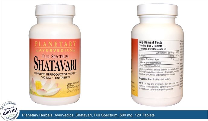 Planetary Herbals, Ayurvedics, Shatavari, Full Spectrum, 500 mg, 120 Tablets