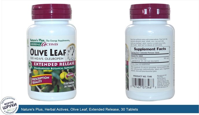 Nature\'s Plus, Herbal Actives, Olive Leaf, Extended Release, 30 Tablets