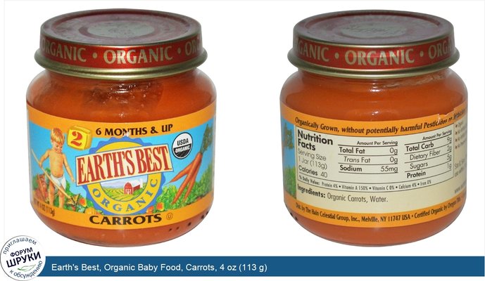 Earth\'s Best, Organic Baby Food, Carrots, 4 oz (113 g)