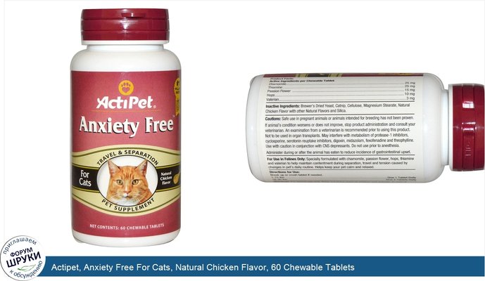 Actipet, Anxiety Free For Cats, Natural Chicken Flavor, 60 Chewable Tablets