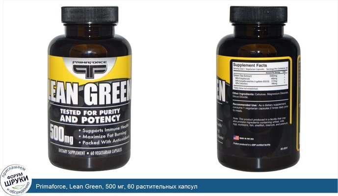 Primaforce, Lean Green, 500 мг, 60 растительных капсул