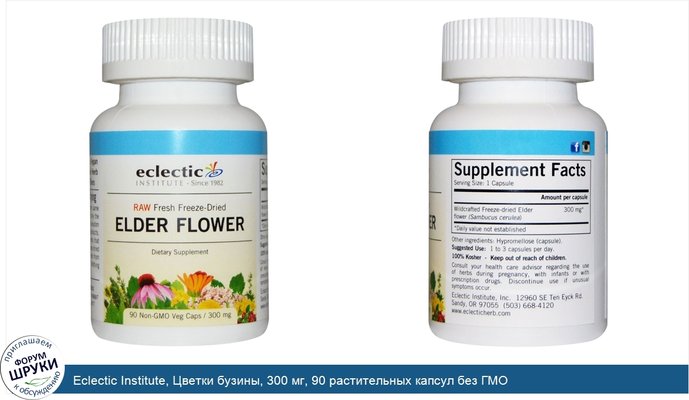 Eclectic Institute, Цветки бузины, 300 мг, 90 растительных капсул без ГМО