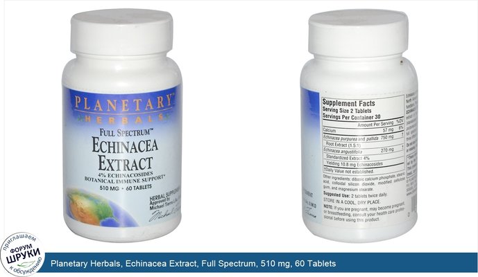 Planetary Herbals, Echinacea Extract, Full Spectrum, 510 mg, 60 Tablets