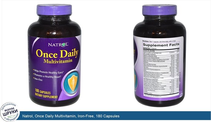 Natrol, Once Daily Multivitamin, Iron-Free, 180 Capsules