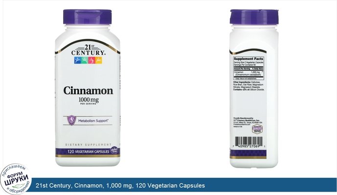 21st Century, Cinnamon, 1,000 mg, 120 Vegetarian Capsules