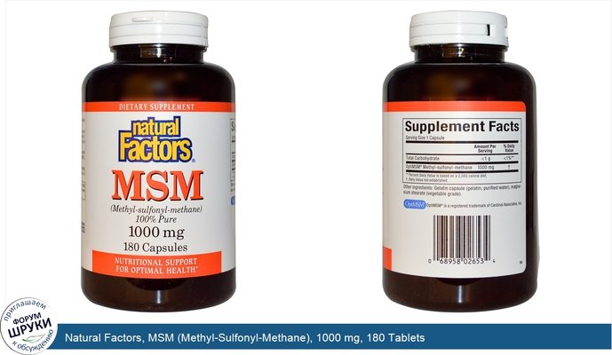 Natural Factors, MSM (Methyl-Sulfonyl-Methane), 1000 mg, 180 Tablets