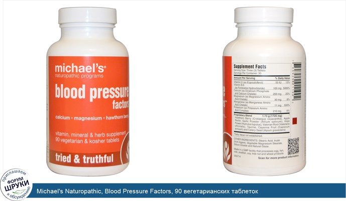 Michael\'s Naturopathic, Blood Pressure Factors, 90 вегетарианских таблеток
