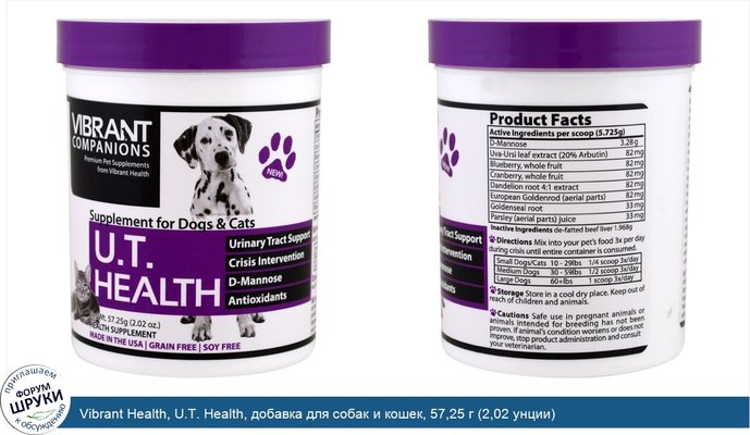 Vibrant Health, U.T. Health, добавка для собак и кошек, 57,25 г (2,02 унции)