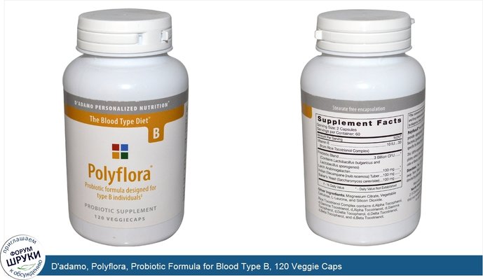 D\'adamo, Polyflora, Probiotic Formula for Blood Type B, 120 Veggie Caps