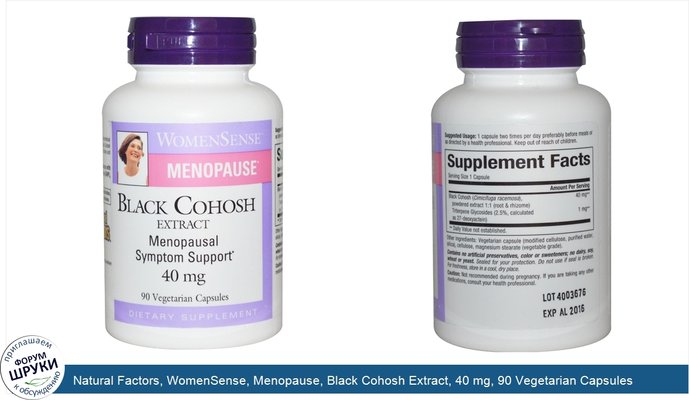 Natural Factors, WomenSense, Menopause, Black Cohosh Extract, 40 mg, 90 Vegetarian Capsules