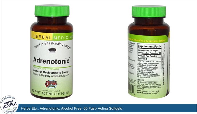 Herbs Etc., Adrenotonic, Alcohol Free, 60 Fast- Acting Softgels