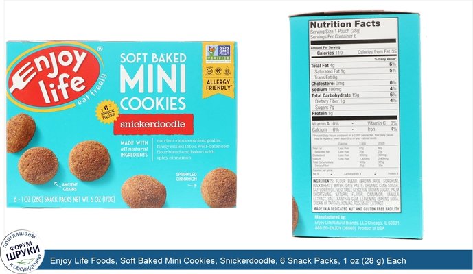Enjoy Life Foods, Soft Baked Mini Cookies, Snickerdoodle, 6 Snack Packs, 1 oz (28 g) Each