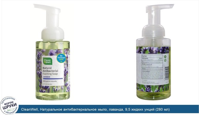 CleanWell, Натуральное антибактериальное мыло, лаванда, 9,5 жидких унций (280 мл)