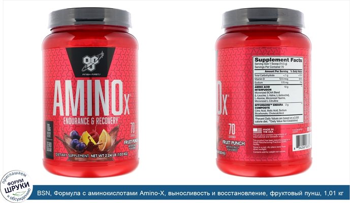 BSN, Формула с аминокислотами Amino-X, выносливость и восстановление, фруктовый пунш, 1,01 кг (2,23 фунта)