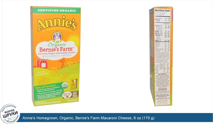 Annie\'s Homegrown, Organic, Bernie\'s Farm Macaroni Cheese, 6 oz (170 g)