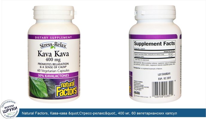 Natural Factors, Кава-кава &quot;Стресс-релакс&quot;, 400 мг, 60 вегетарианских капсул
