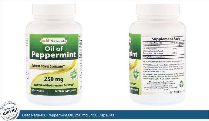 Best Naturals, Peppermint Oil, 250 mg , 120 Capsules