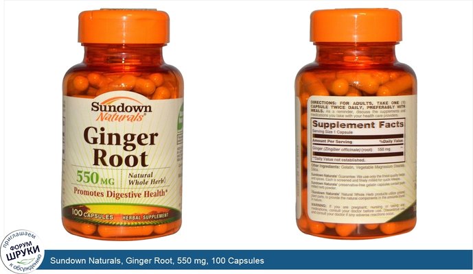 Sundown Naturals, Ginger Root, 550 mg, 100 Capsules