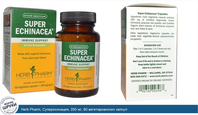 Herb Pharm, Суперэхинацея, 350 мг, 60 вегетарианских капсул