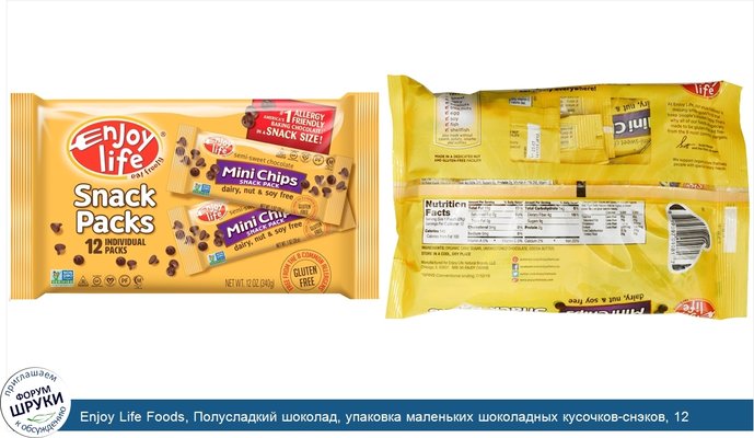 Enjoy Life Foods, Полусладкий шоколад, упаковка маленьких шоколадных кусочков-снэков, 12 отдельных пакетиков по 1 унции (28 г)