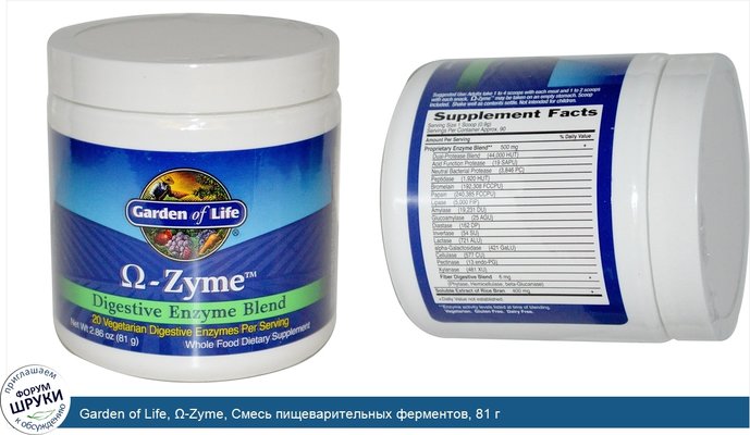 Garden of Life, Ω-Zyme, Смесь пищеварительных ферментов, 81 г