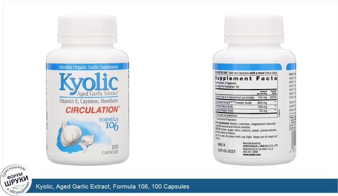 Kyolic, Aged Garlic Extract, Formula 106, 100 Capsules