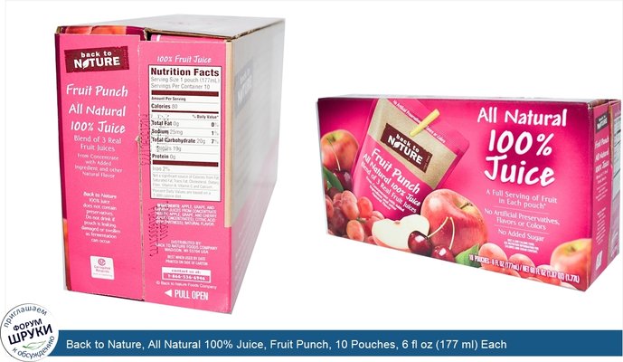 Back to Nature, All Natural 100% Juice, Fruit Punch, 10 Pouches, 6 fl oz (177 ml) Each