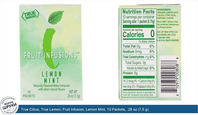 True Citrus, True Lemon, Fruit Infusion, Lemon Mint, 10 Packets, .26 oz (7.5 g)