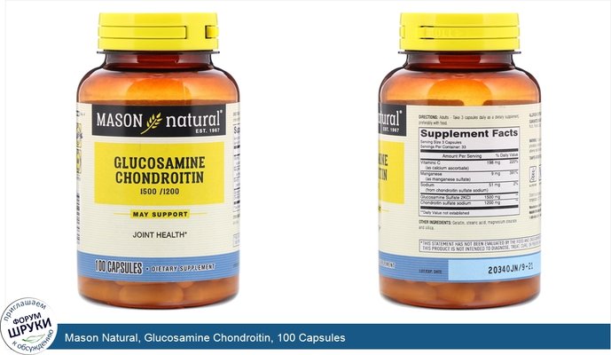 Mason Natural, Glucosamine Chondroitin, 100 Capsules
