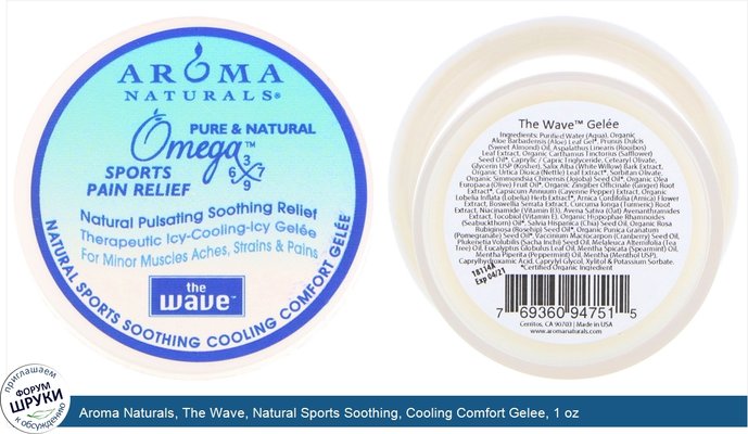 Aroma Naturals, The Wave, Natural Sports Soothing, Cooling Comfort Gelee, 1 oz