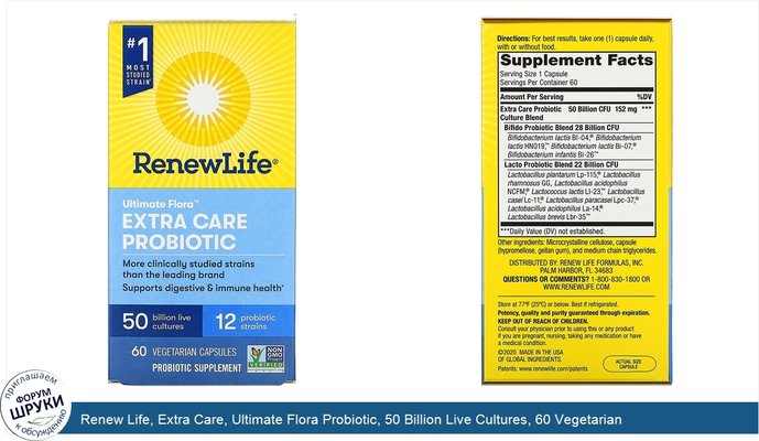 Renew Life, Extra Care, Ultimate Flora Probiotic, 50 Billion Live Cultures, 60 Vegetarian Capsules