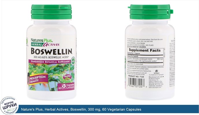 Nature\'s Plus, Herbal Actives, Boswellin, 300 mg, 60 Vegetarian Capsules