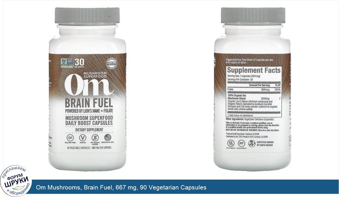 Om Mushrooms, Brain Fuel, 667 mg, 90 Vegetarian Capsules
