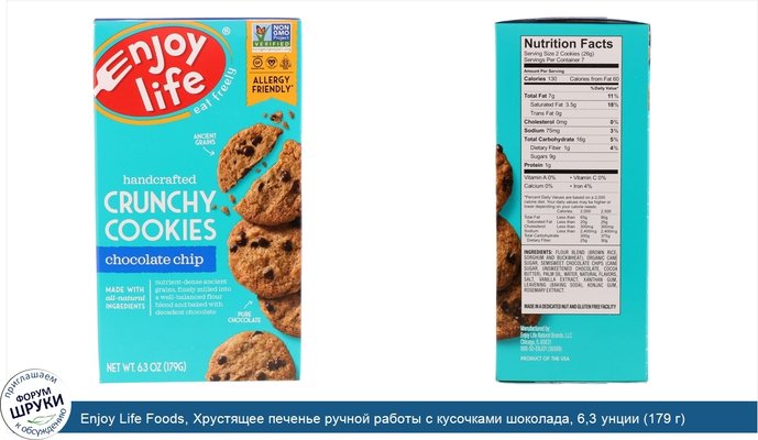 Enjoy Life Foods, Хрустящее печенье ручной работы с кусочками шоколада, 6,3 унции (179 г)