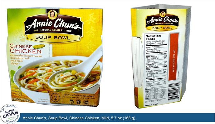 Annie Chun\'s, Soup Bowl, Chinese Chicken, Mild, 5.7 oz (163 g)