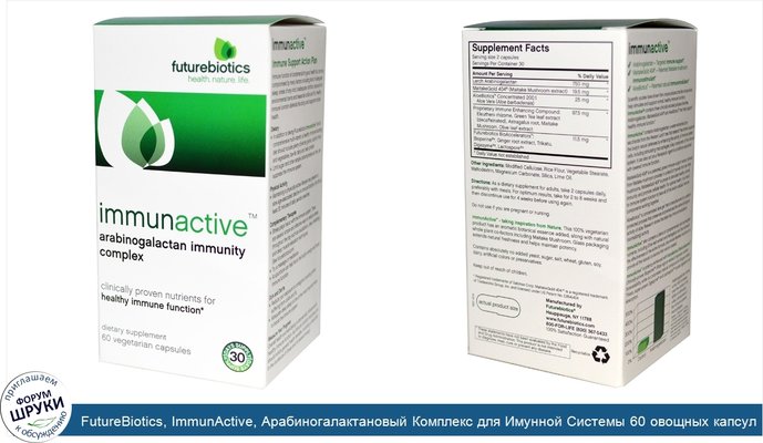 FutureBiotics, ImmunActive, Арабиногалактановый Комплекс для Имунной Системы 60 овощных капсул