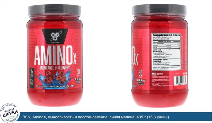 BSN, AminoX, выносливость и восстановление, синяя малина, 435 г (15,3 унции)