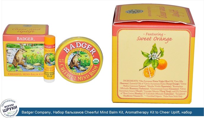 Badger Company, Набор бальзамов Cheerful Mind Balm Kit, Aromatherapy Kit to Cheer Uplift, набор из 2 бальзамов