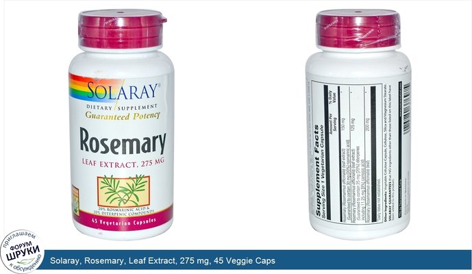Solaray, Rosemary, Leaf Extract, 275 mg, 45 Veggie Caps