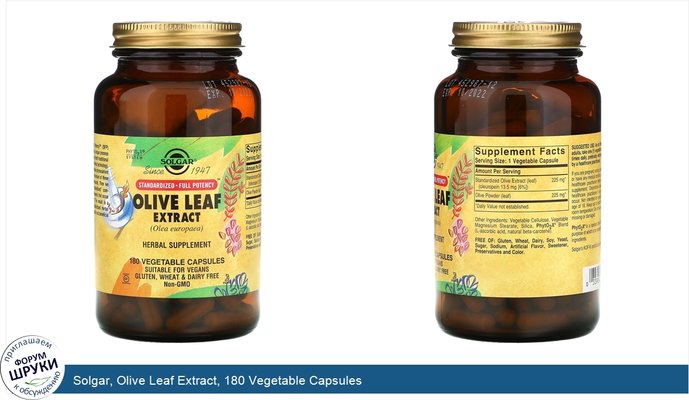 Solgar, Olive Leaf Extract, 180 Vegetable Capsules