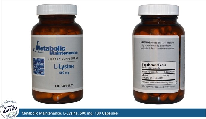 Metabolic Maintenance, L-Lysine, 500 mg, 100 Capsules