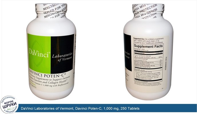 DaVinci Laboratories of Vermont, Davinci Poten-C, 1,000 mg, 250 Tablets