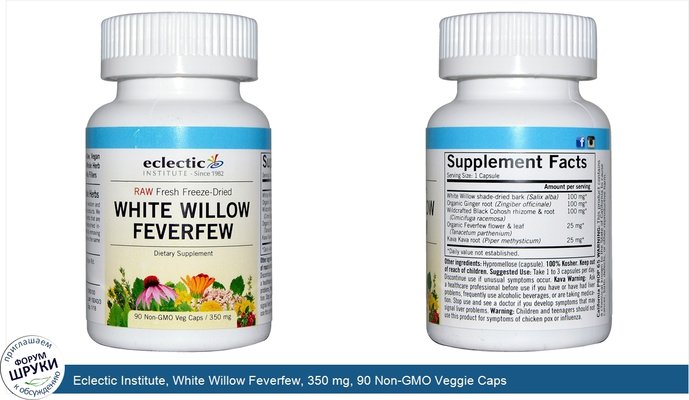 Eclectic Institute, White Willow Feverfew, 350 mg, 90 Non-GMO Veggie Caps