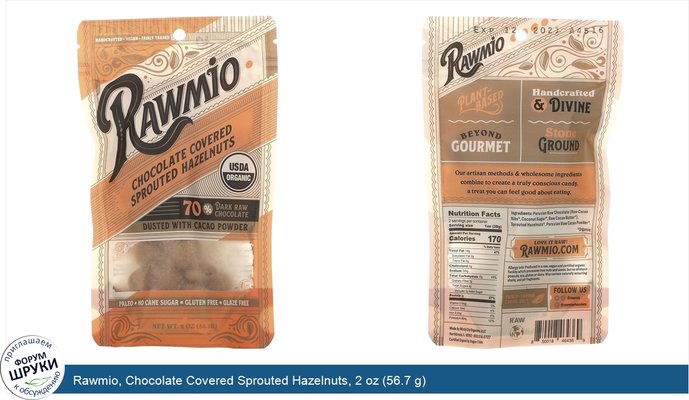 Rawmio, Chocolate Covered Sprouted Hazelnuts, 2 oz (56.7 g)